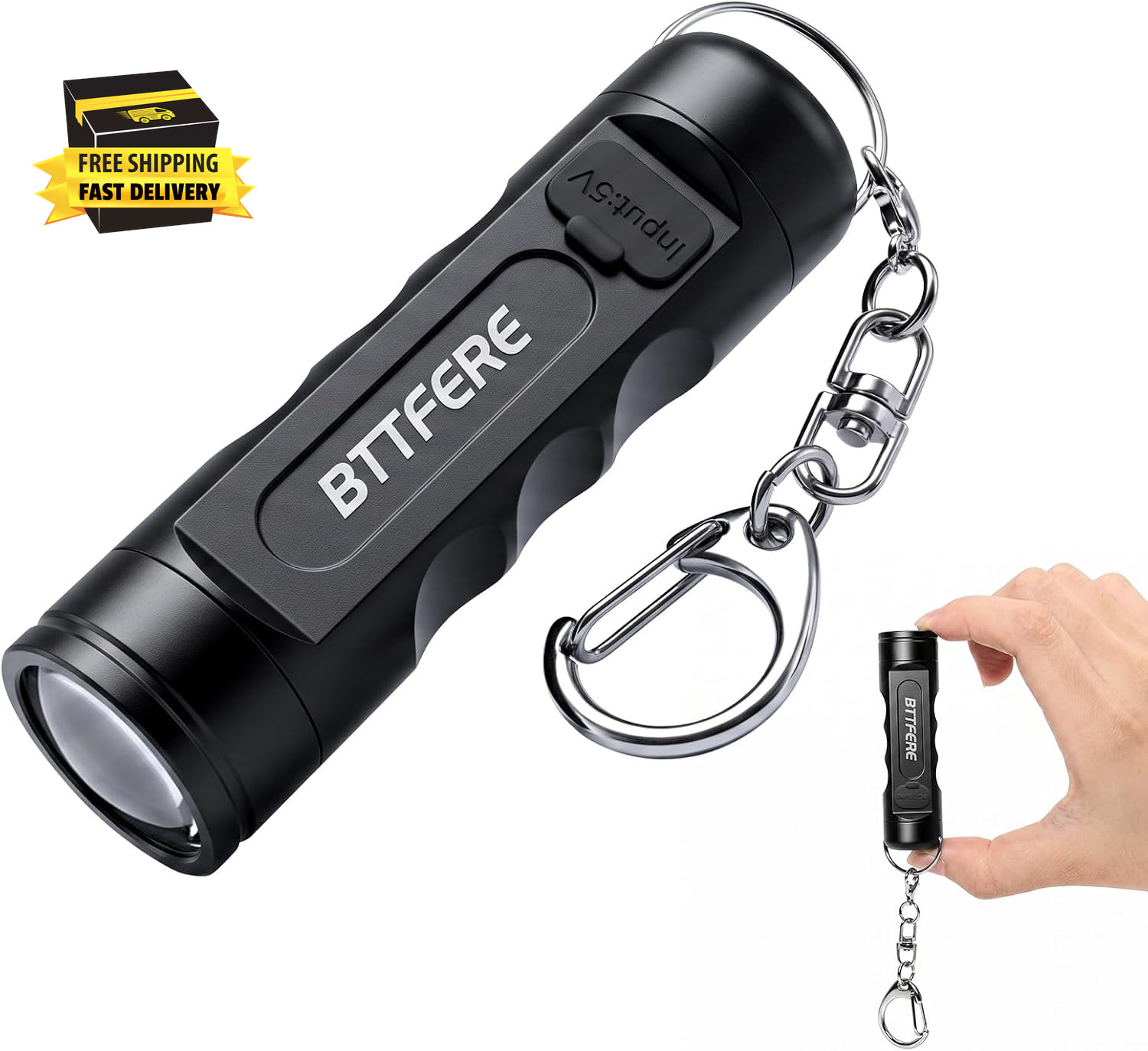 Bright Mini Keychain Flashlight with Magnetic Base, Tiny USB-C Rechargeable LED