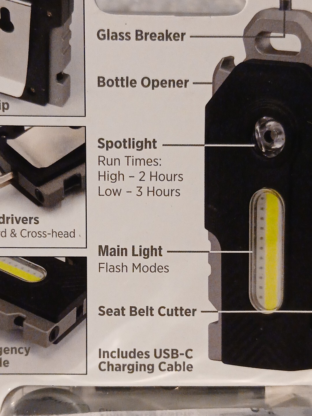 EDC Multifunctional Keychain Flashlight 7-in-1 Led Light Screwdriver Whistle etc