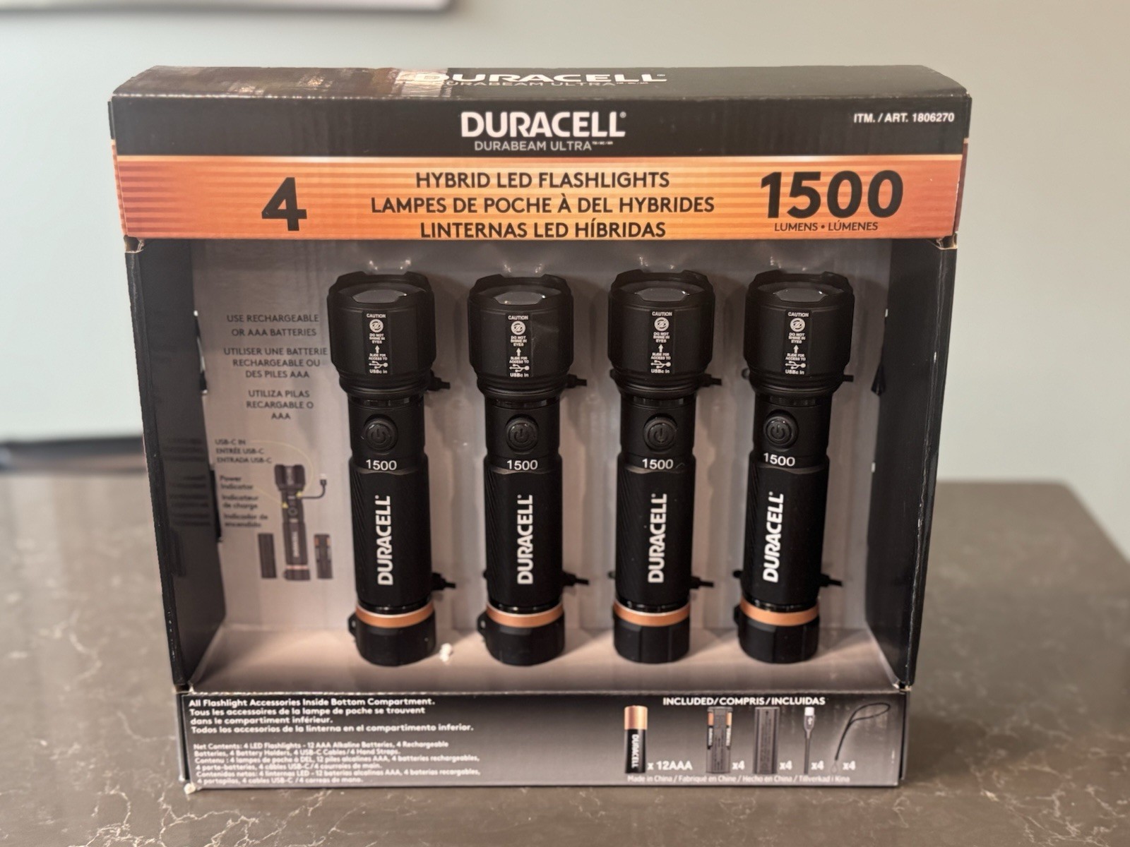 Duracell Durabeam Ultra Hybrid LED Flashlights,1500 Lumens,Set of 4 Rechargeable