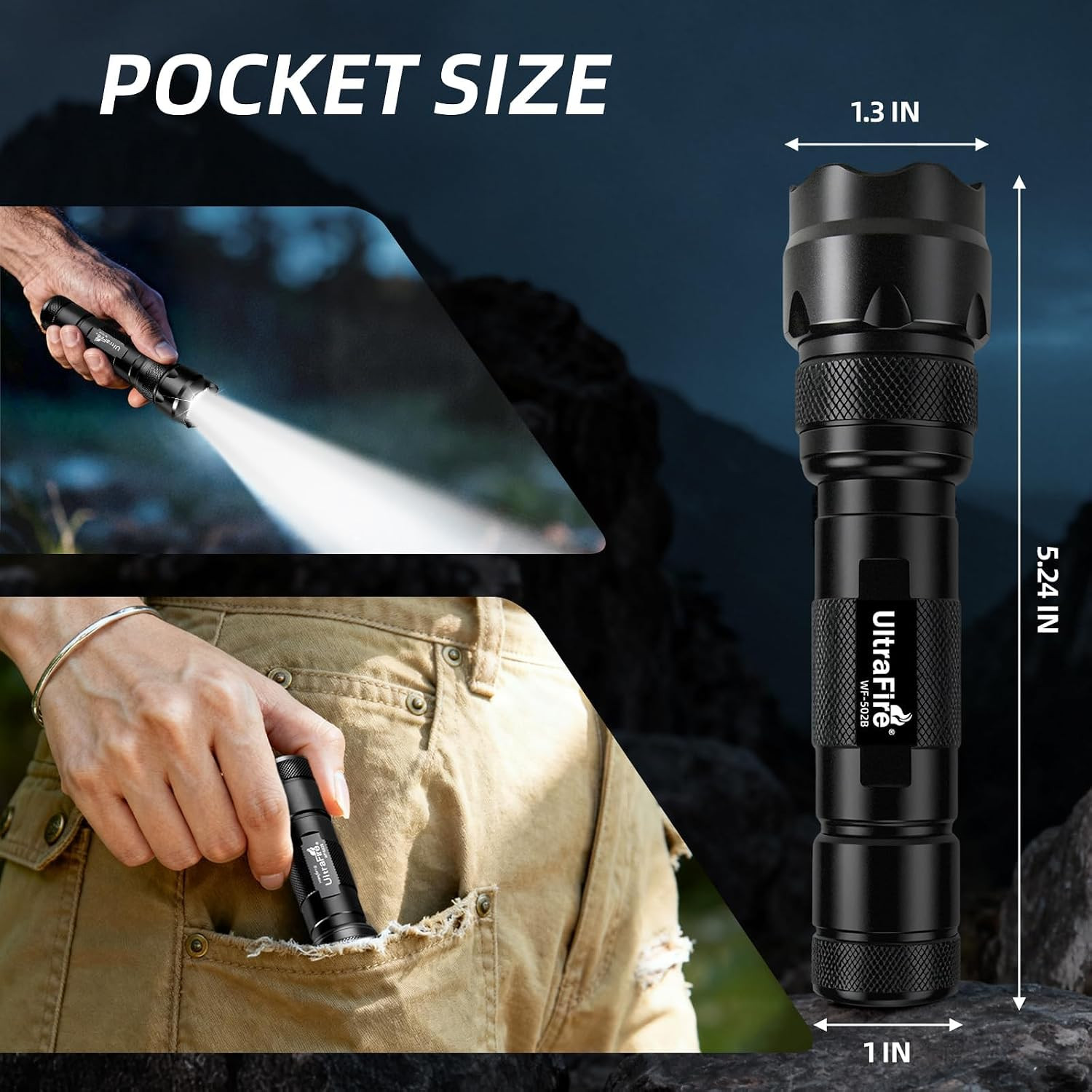 Tactical Flashlight with Holster Pouch, 1000 Lumens Single Mode