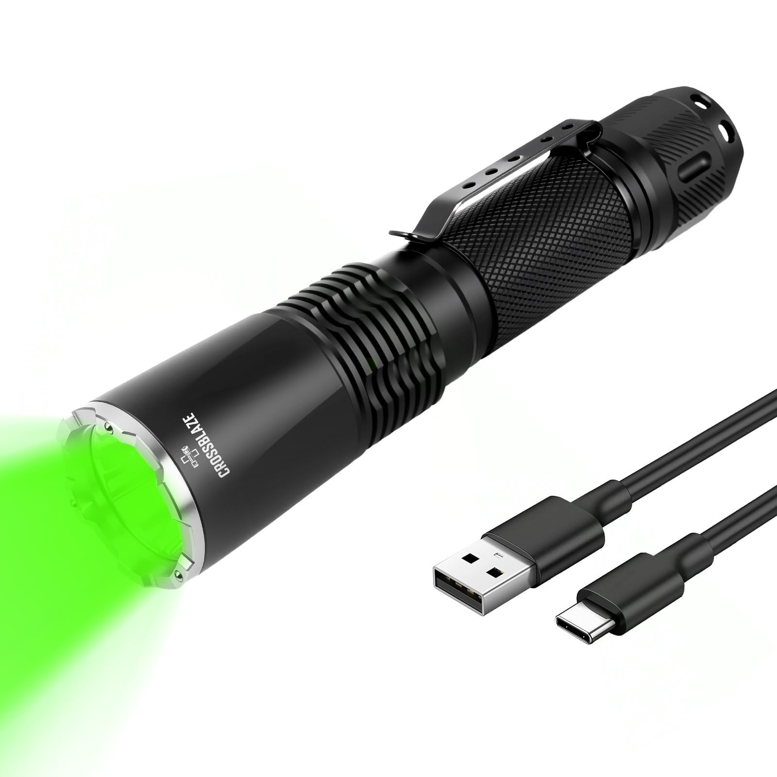 Rechargeable Green Hunting Flashlight, Long Range 984 FT Super Bright Light f…