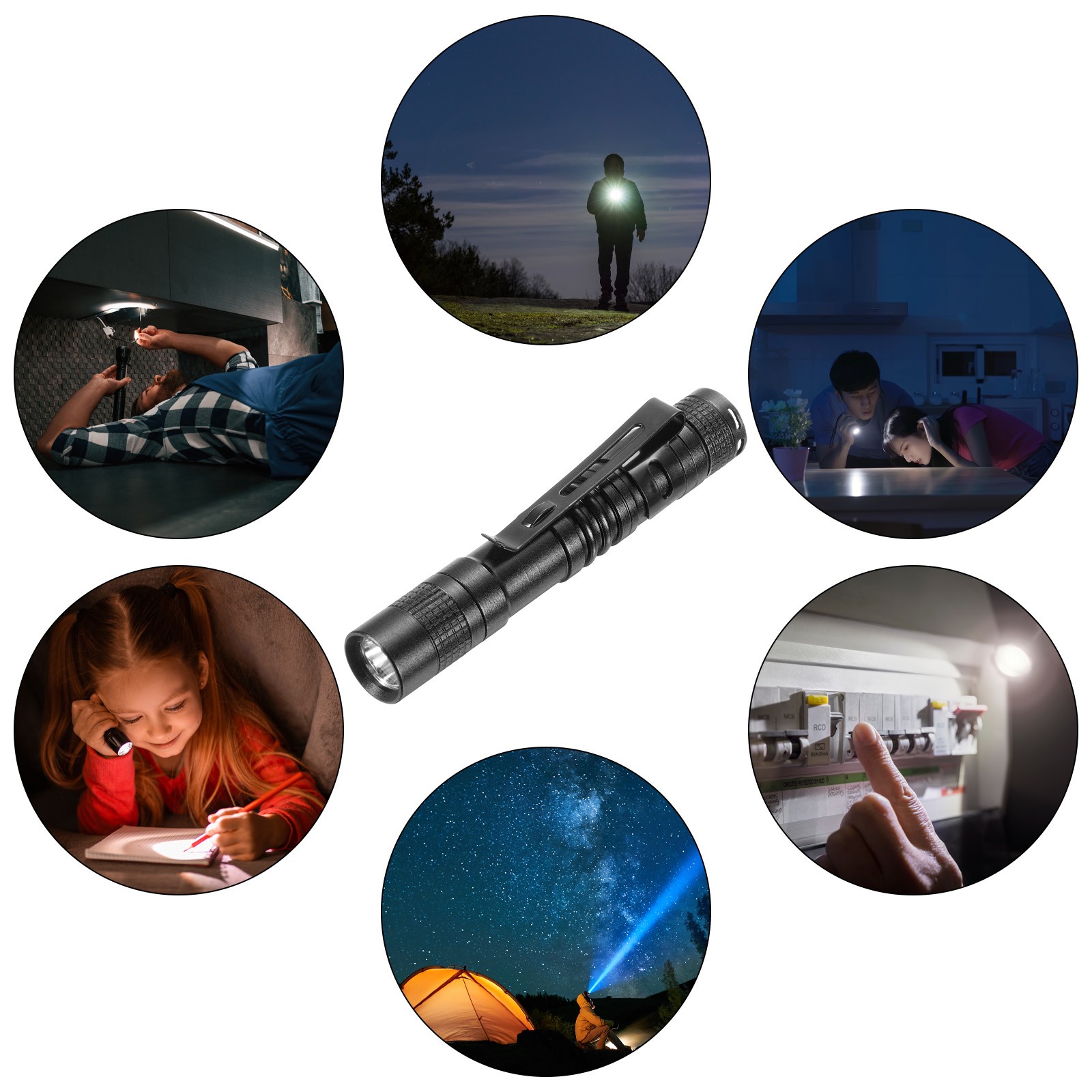 Mini Flashlight with Clip, Small LED Pen Flashlights, Black