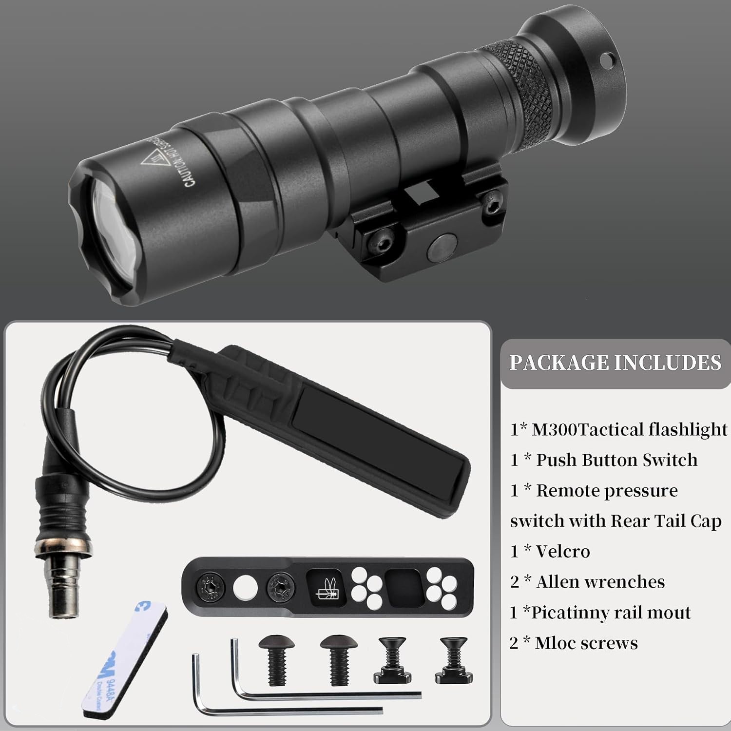 Tactical Weapon Light Flashlight M300B Pressure 20mm Rail Mount 520 Lumens SF