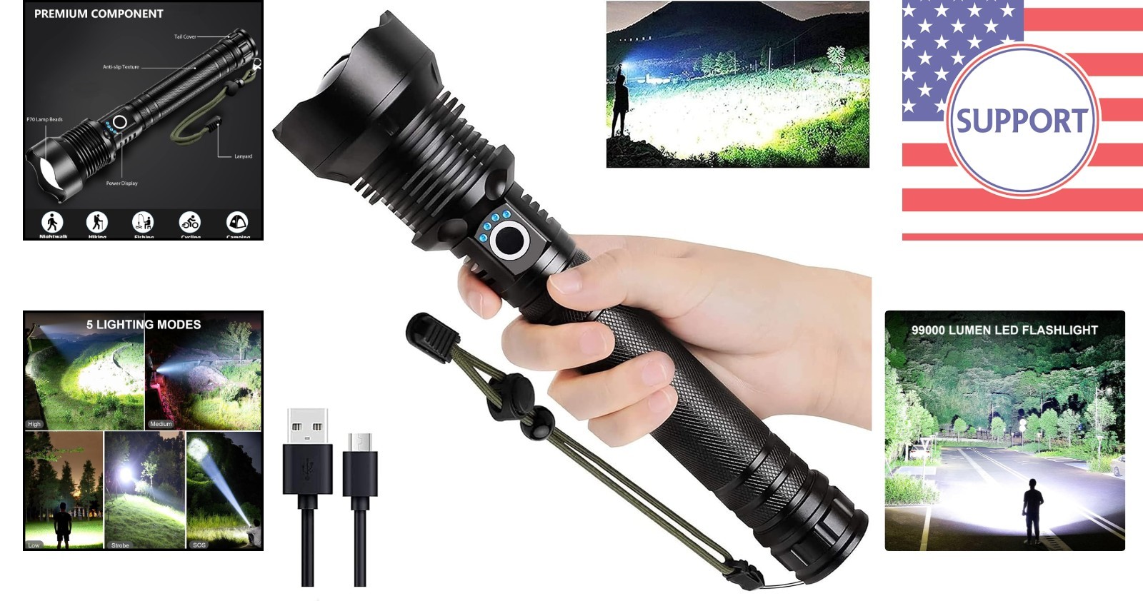 99,000 Lumen Handheld Flashlight – Rechargeable, Waterproof & Emergency Ready