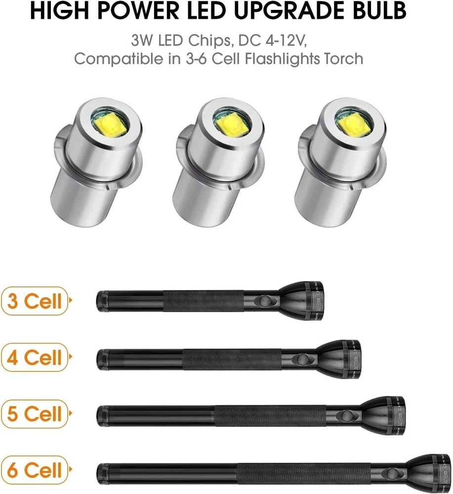 3 Count Maglite 360L Led Bulb 3 4 5 6 Cell C D Flashlight Upgrade Replacement