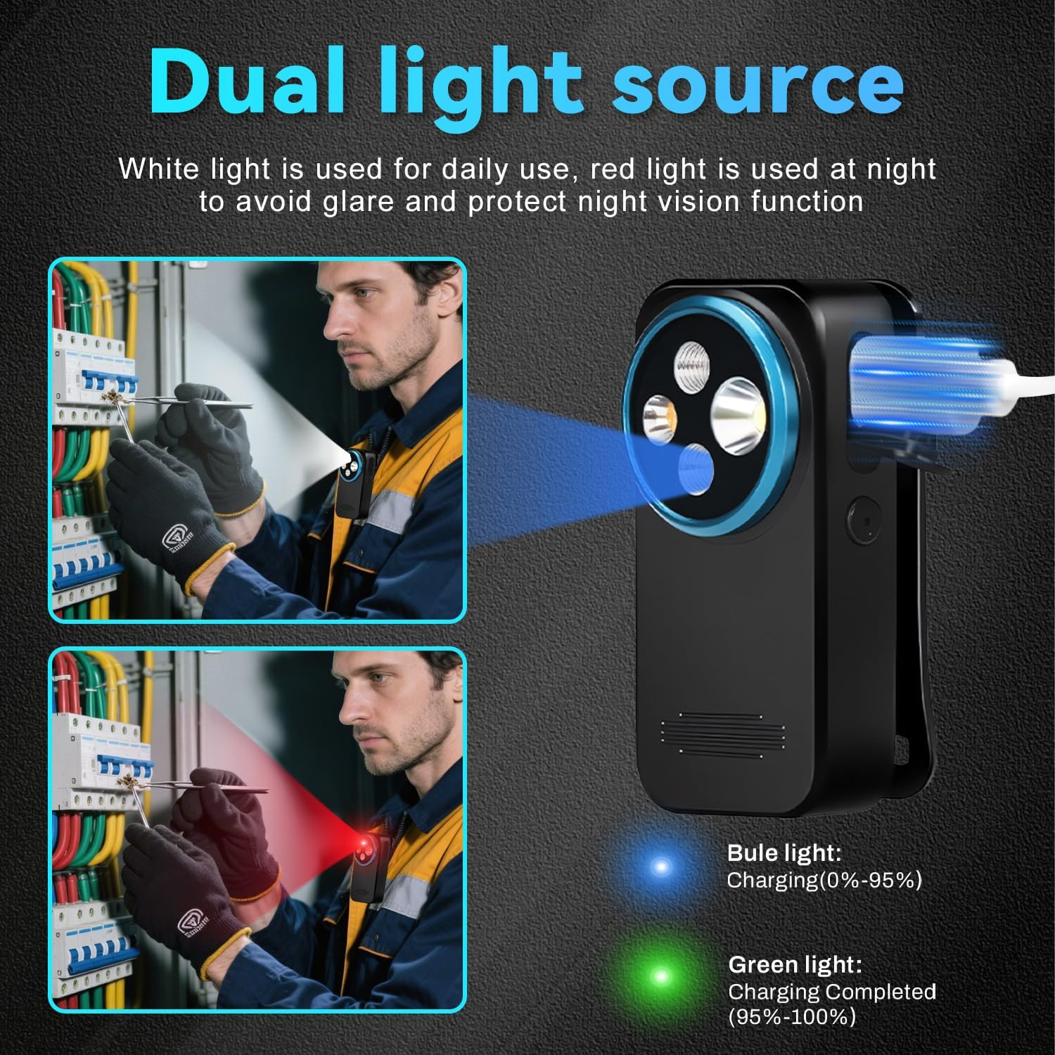 600 Lumen Rechargeable Clip-On Flashlight (Black) 4 Light Super Bright Pocket