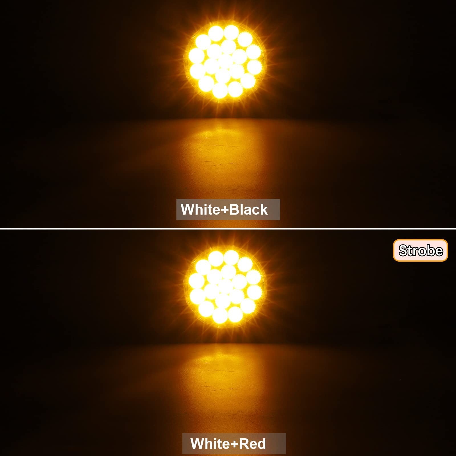 Partsam 2x 4 Inch Round Amber Strobe Lights 19 Diodes LED w/Rubber Grommet 3-…