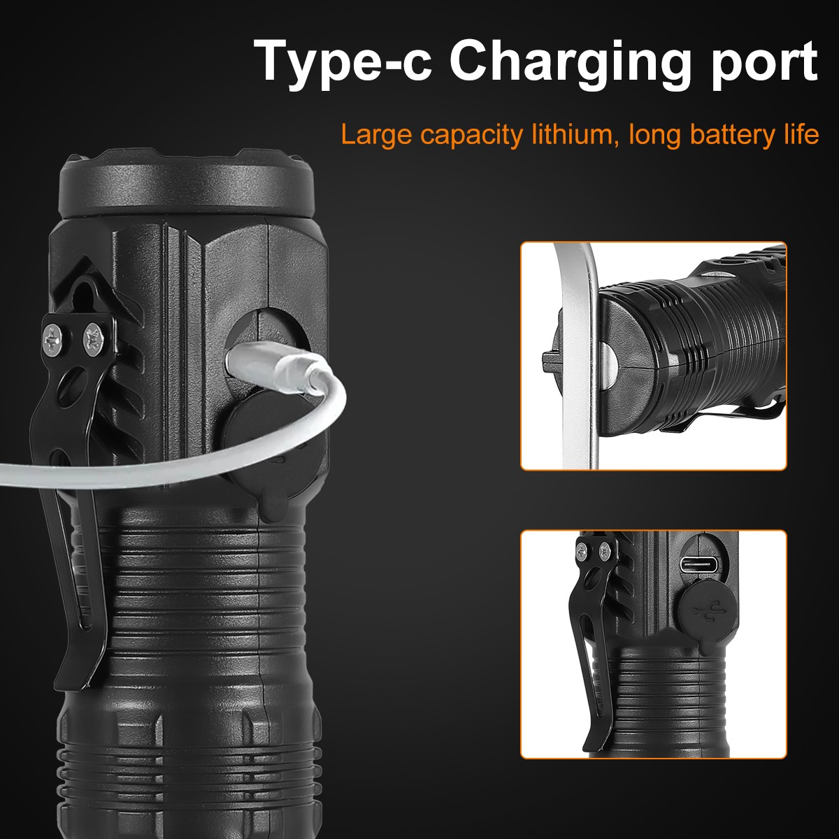 Mini Magnetic Flashlight, Type-C Rechargeable 5 Modes LED Pocket Torch with Clip