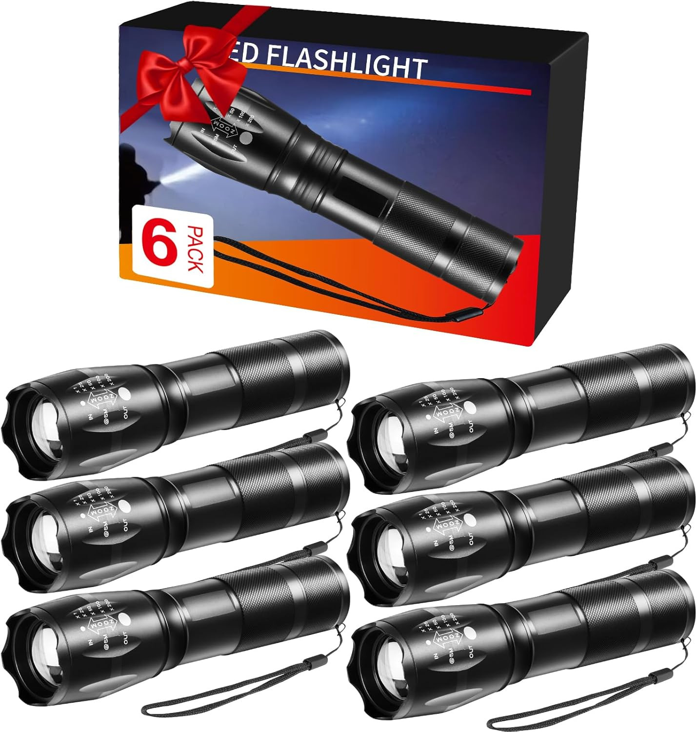 6Pack LED Flashlights High Lumens, 5Mode Tactical Flashlight for Home, Small Fla