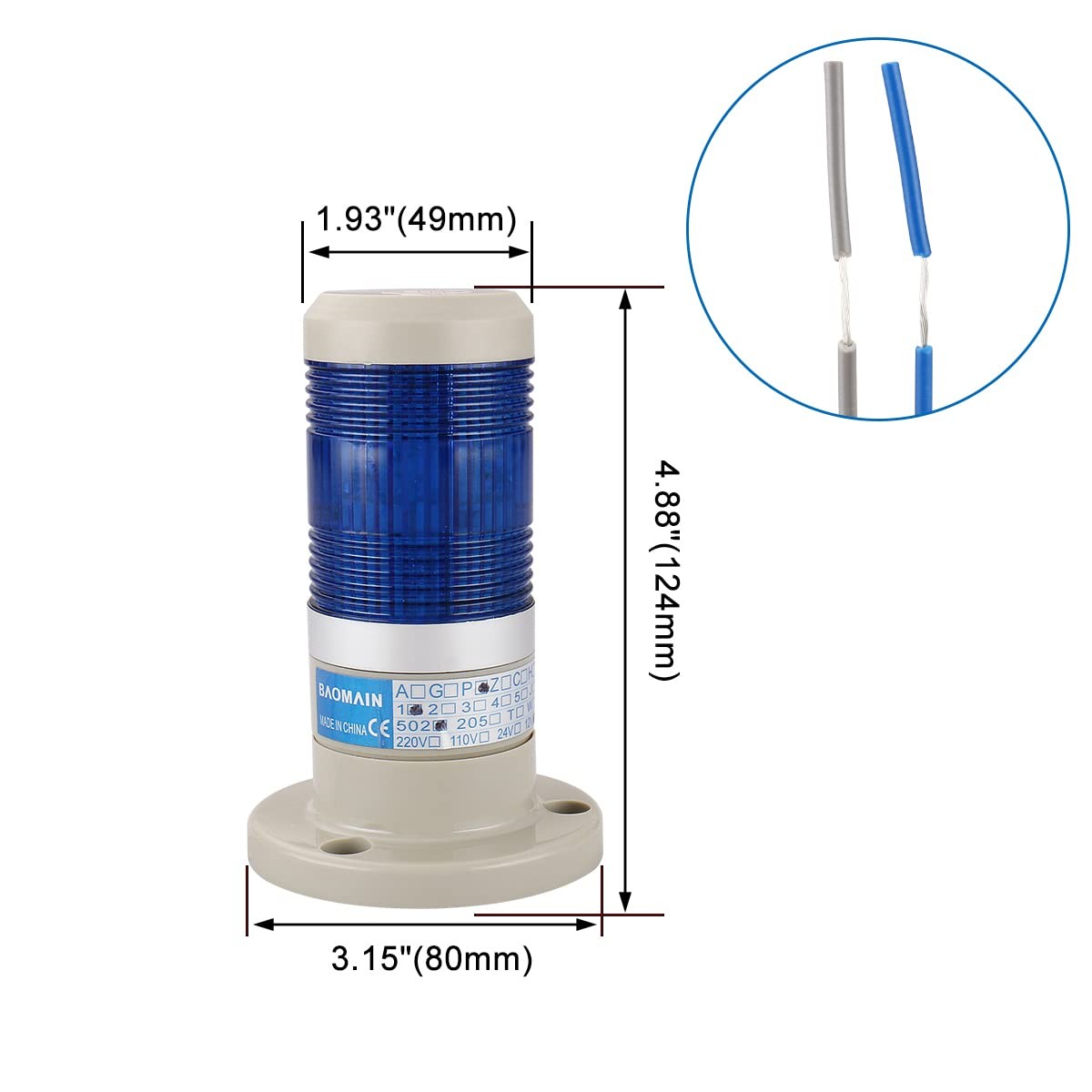 Baomain Warning Continuous Light 24V DC Industrial Blue LED Signal Tower Lamp…
