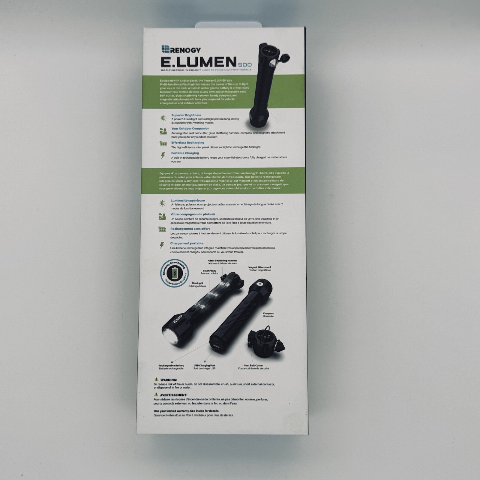 Renogy E.Lumen 500 Lumens 8-in-1 Multifunctional Flashlight Rechargeable & SOLAR