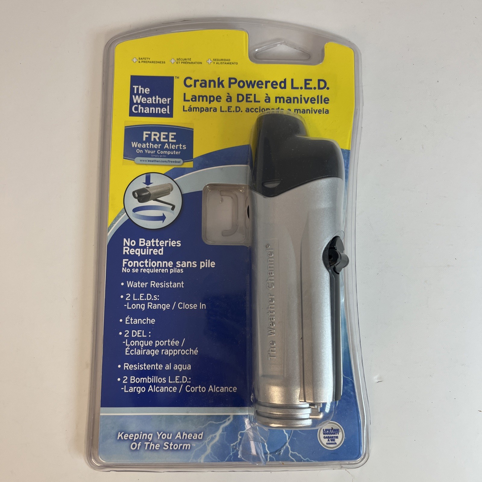 Crank Powered L.E.D. Flashlight by The Weather Channel NEW