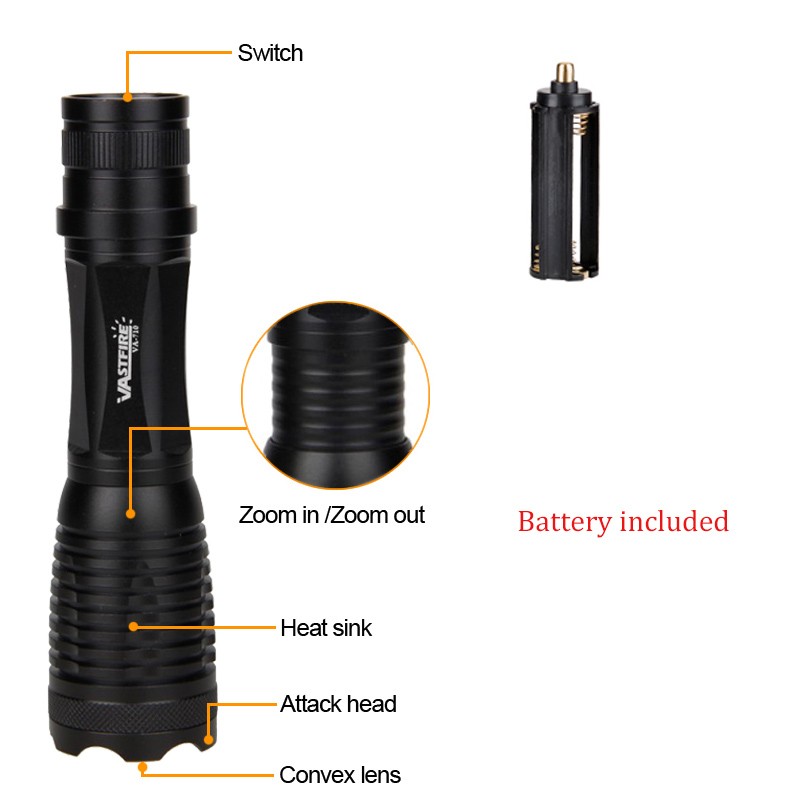 800Yards Zoomable LED Hunting Rechargeable Flashlight,5 Modes Light For Camping