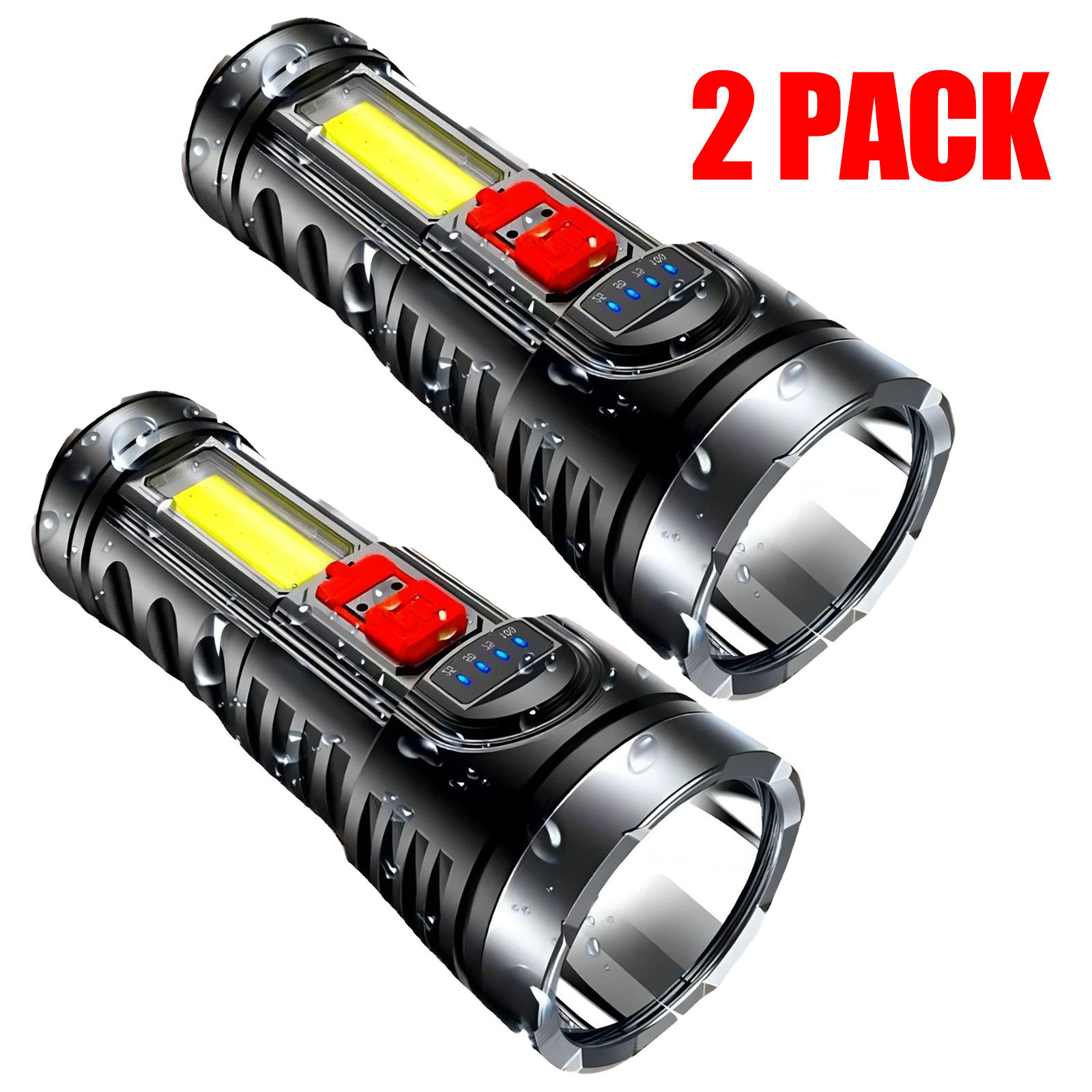 2×4 LED Rechargeable Multi-Function COB Flashlights – Super Bright, Dual Pack