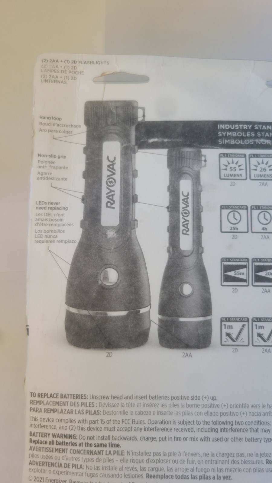 Rayovac 3 Flashlights 55 & 26 Lumens Durable LED Non-Slip Grip New Sealed