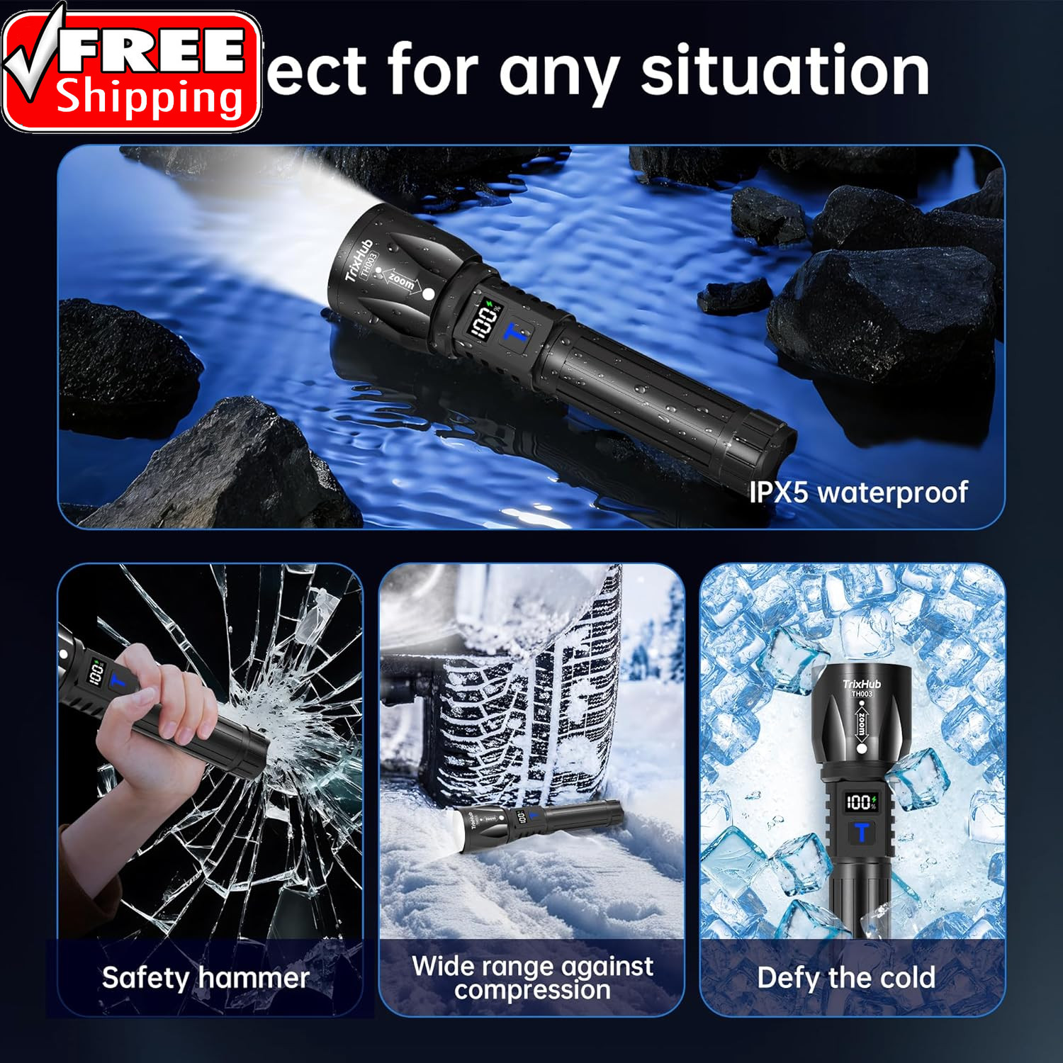 Rechargeable Flashlights 99000High Lumens 2Pack, 5Mode Flash Light with LCD Digi
