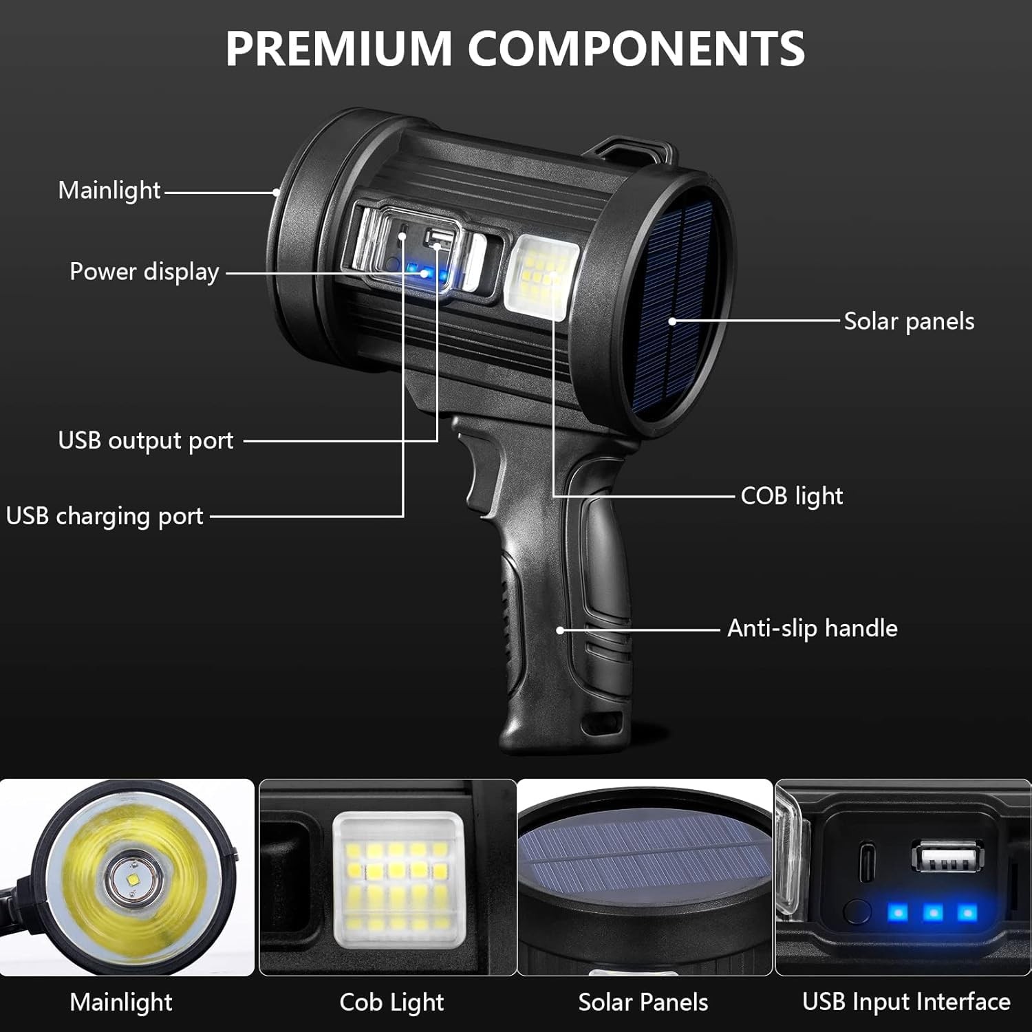 Rechargeable LED Spotlight 2000000 Lumens Handheld Hunting Flashlight