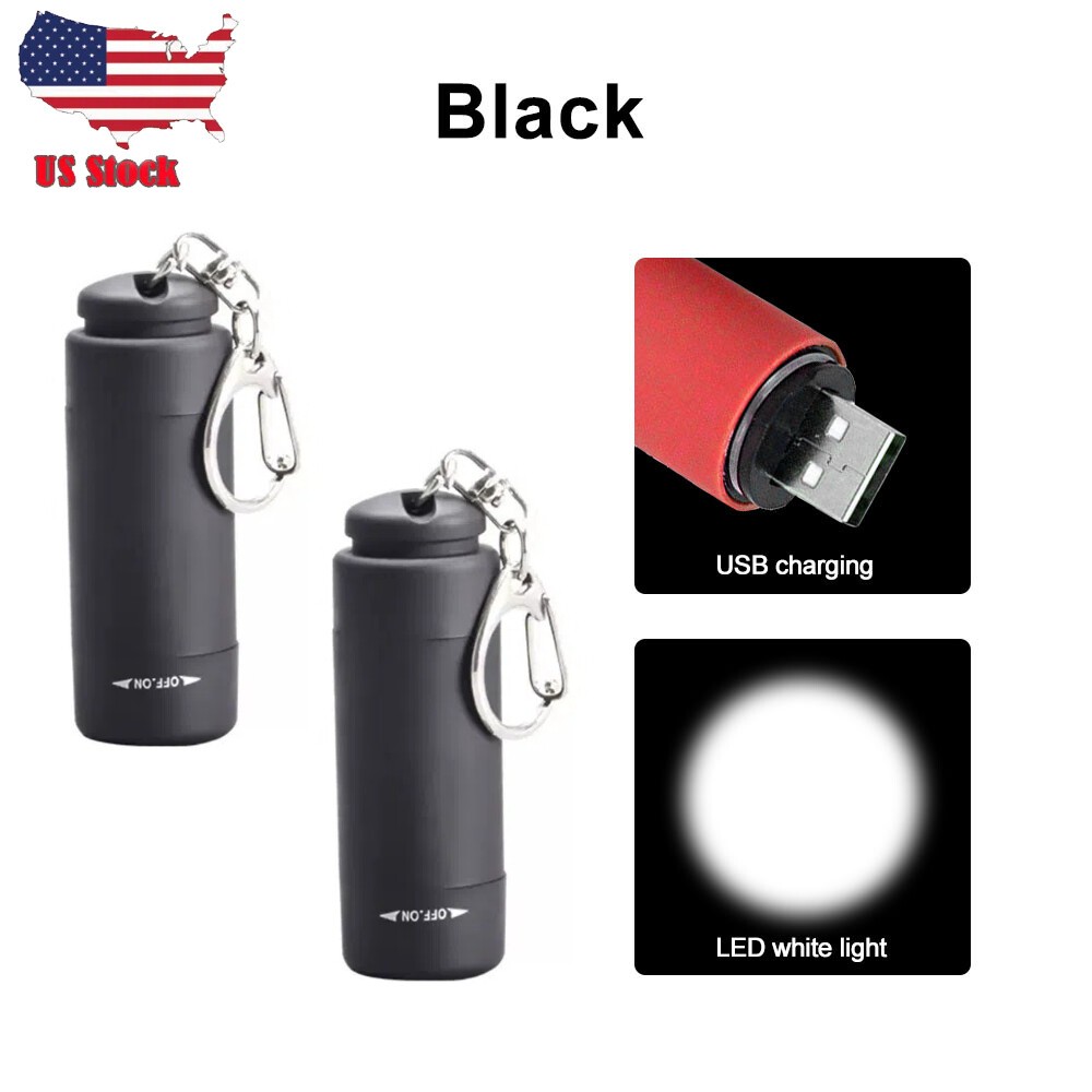 2X Portable LED Flashlight Torch USB Rechargeable Mini Pocket Keychain Light US