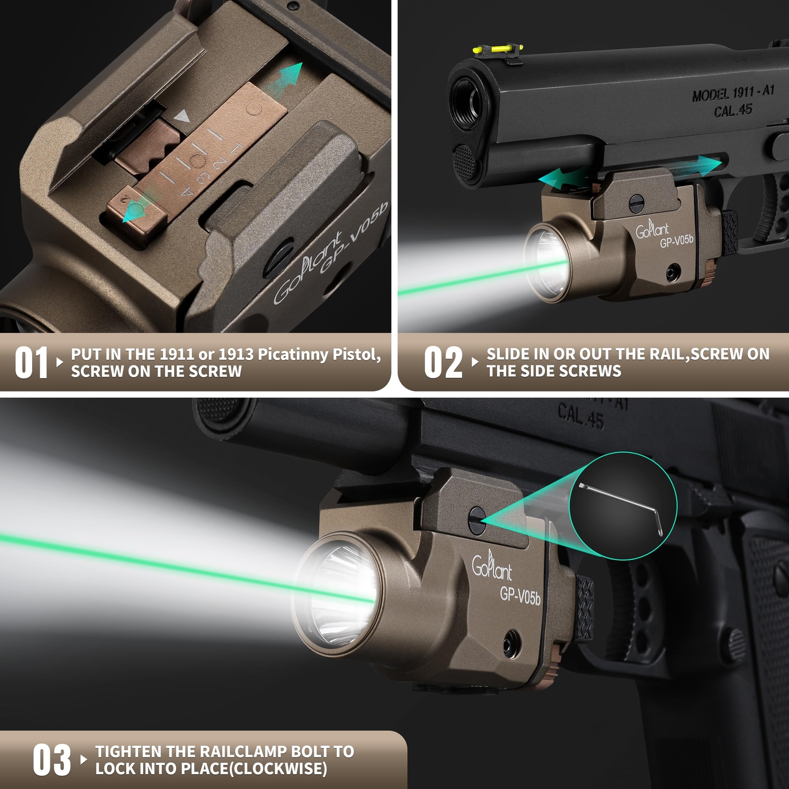 1500 Lumens Compact Pistol Flashlight, Aircraft Grade Aluminum Picatinny Flas…