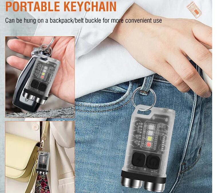 Dual LED Keychain Light Rechargeable EDC Flashlight 900 White UV Red-Transparent