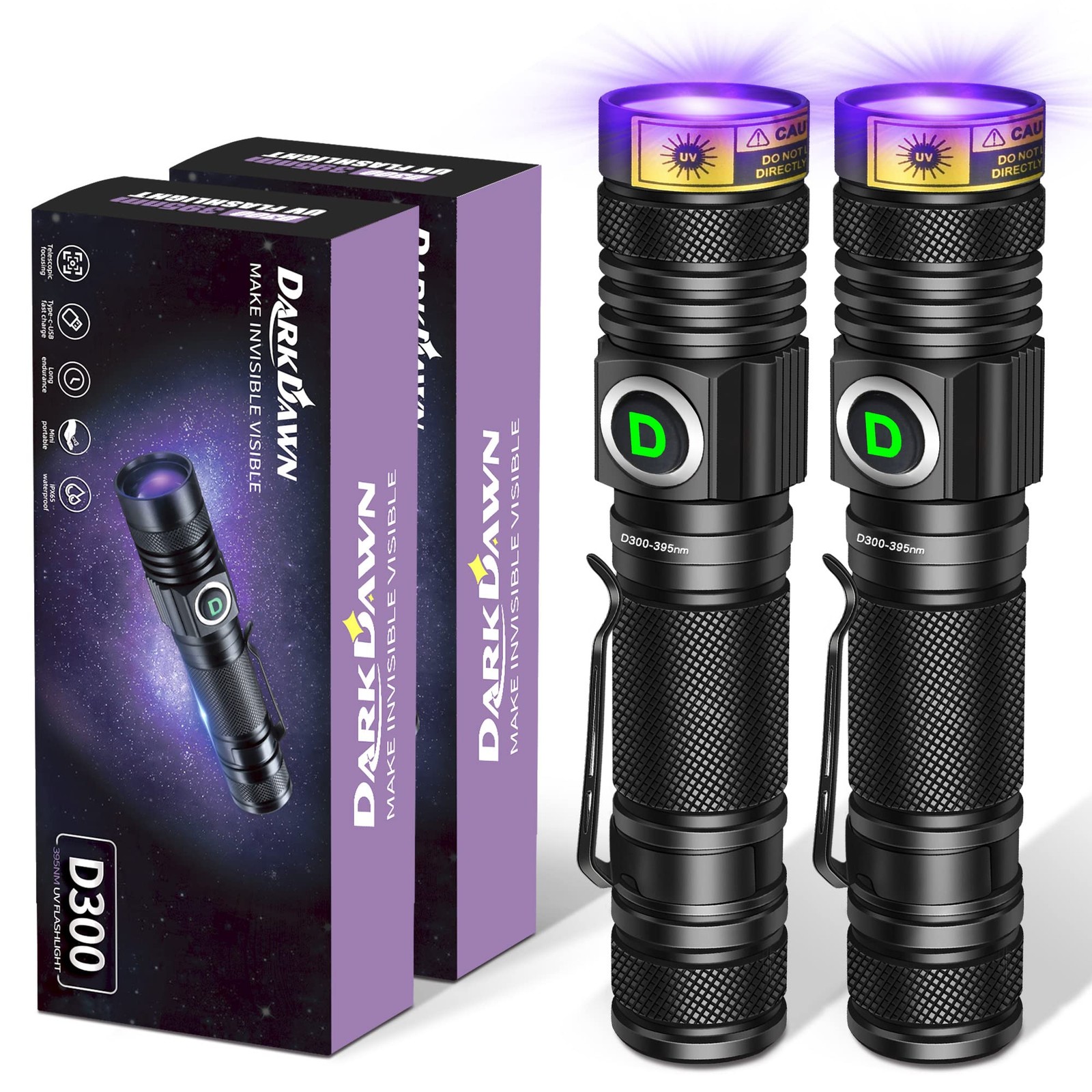 UV Flashlight 395nm Black Light USB Rechargeable Ultraviolet LED Blacklight P…