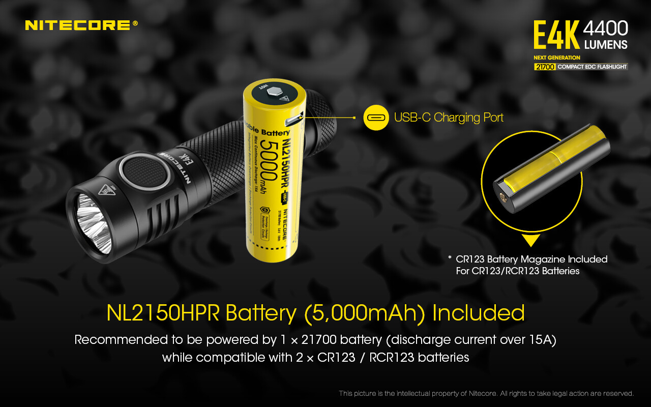 NITECORE E4K EDC Flashlight 4x CREE XP-L2 V6 4000 Lumens w/ EXTRA NL2150HPR