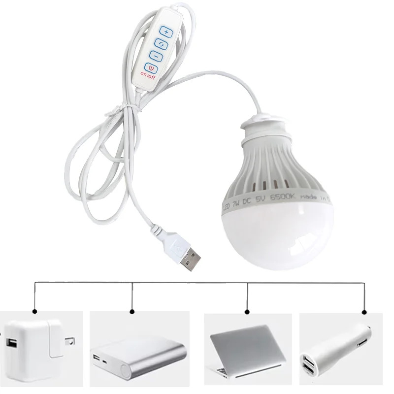 DC5V Led Camping Light 5W/7W Usb Emergency Bulb 3-Color Dimmable Hanging Tent Li