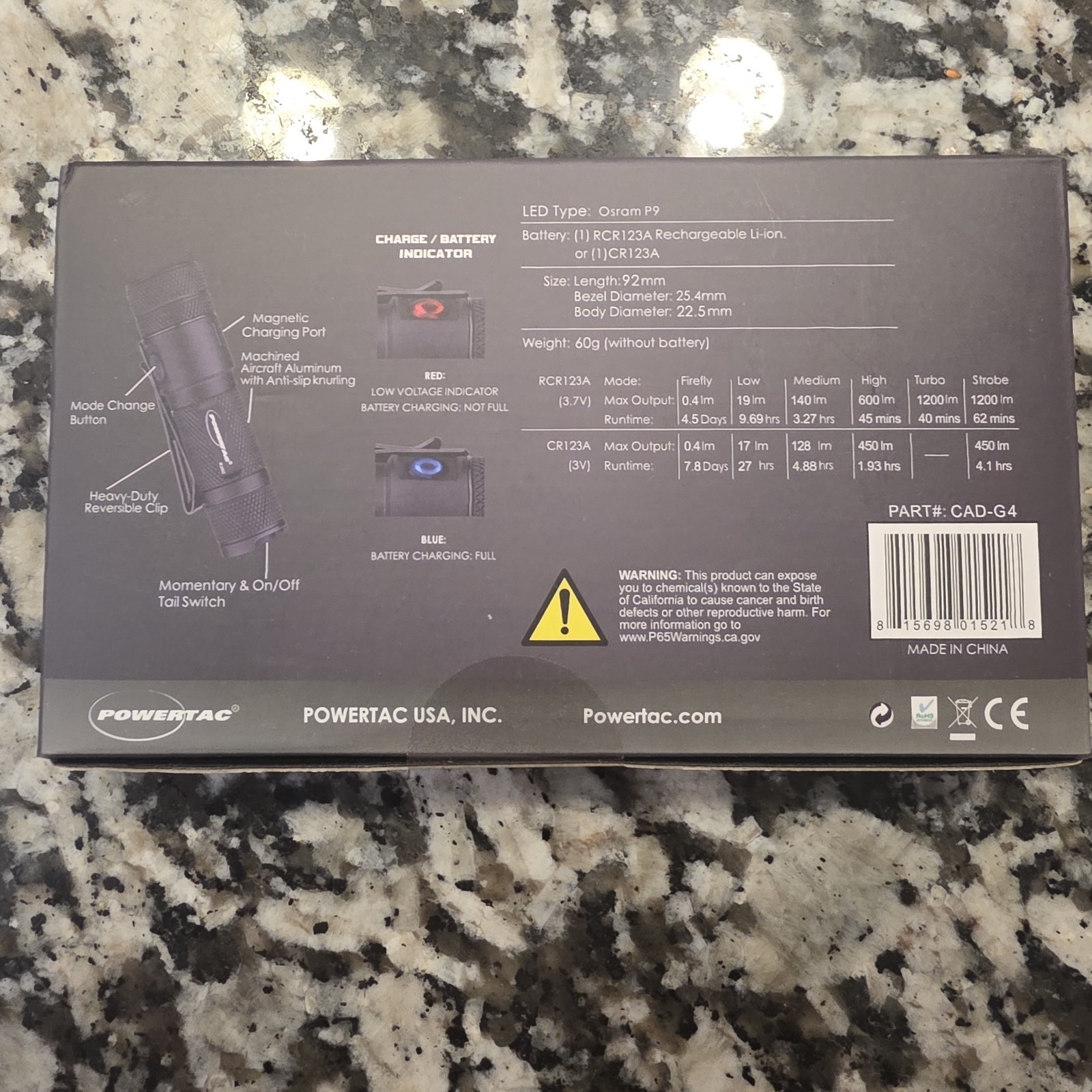 Powertac Cadet Gen4 1200 Lumen Tactical EDC Flashlight Waterproof Submersible