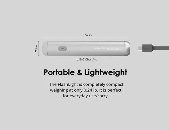 Allocacoc Flashlight Nightlight USB-C Recharge Dimmable CREE Flood Light Beam
