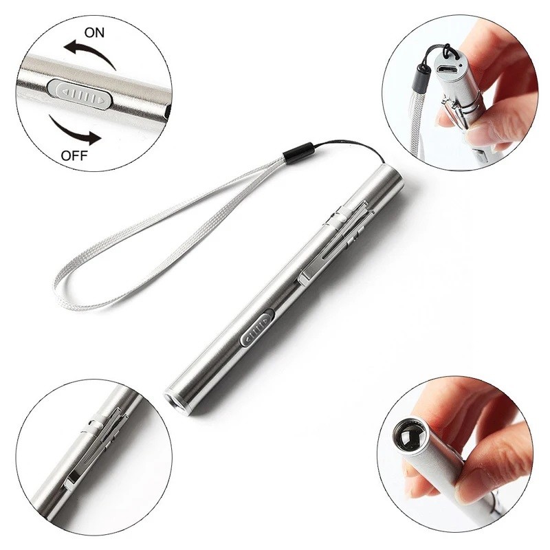 LED USB RECHARGEABLE MINI FLASHLIGHT Stainless Steel Pen Light 1000 Lumens