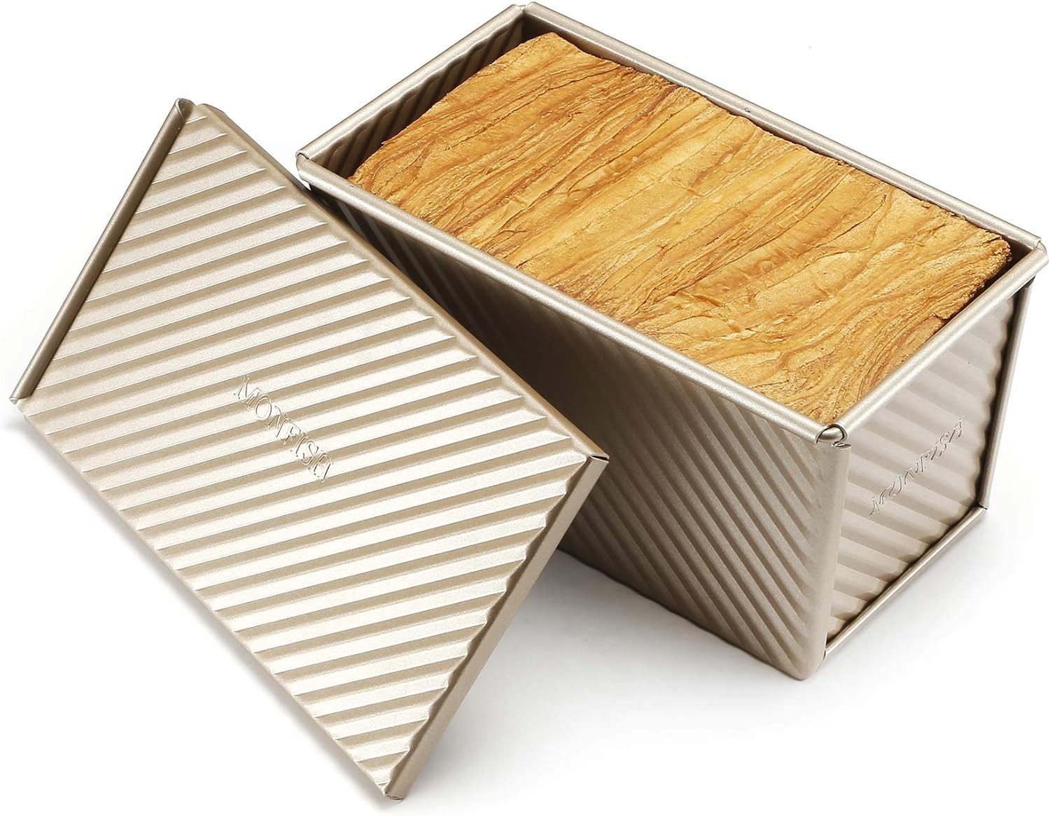 monfish Pullman Loaf Pan w Cover Bread Toast 8.35X4.8X4.5INCH, Champagne1