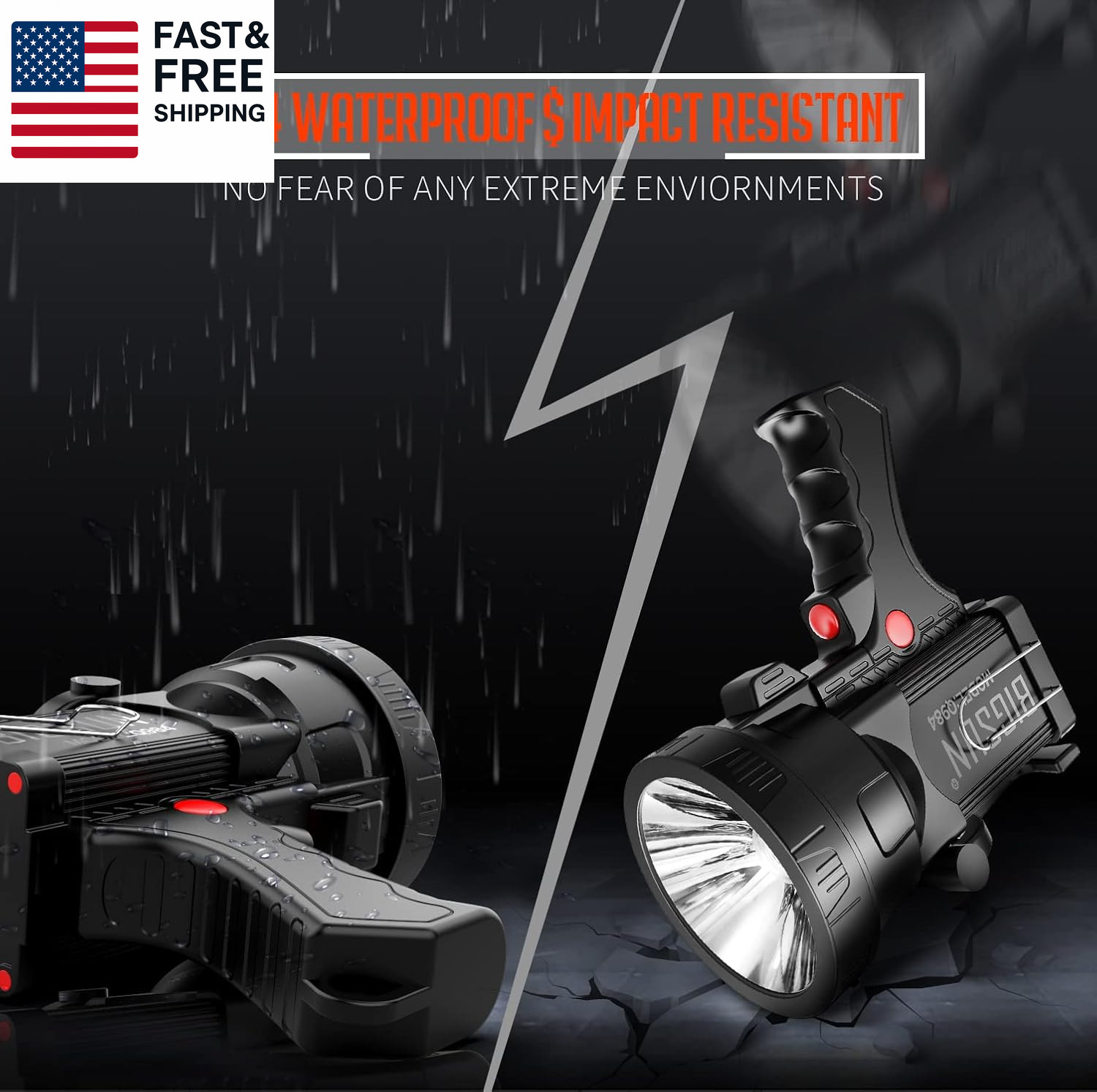 Q984Pro Rechargeable Spotlight Flashlight, 1600000 High Lumens LED with 14000Ma