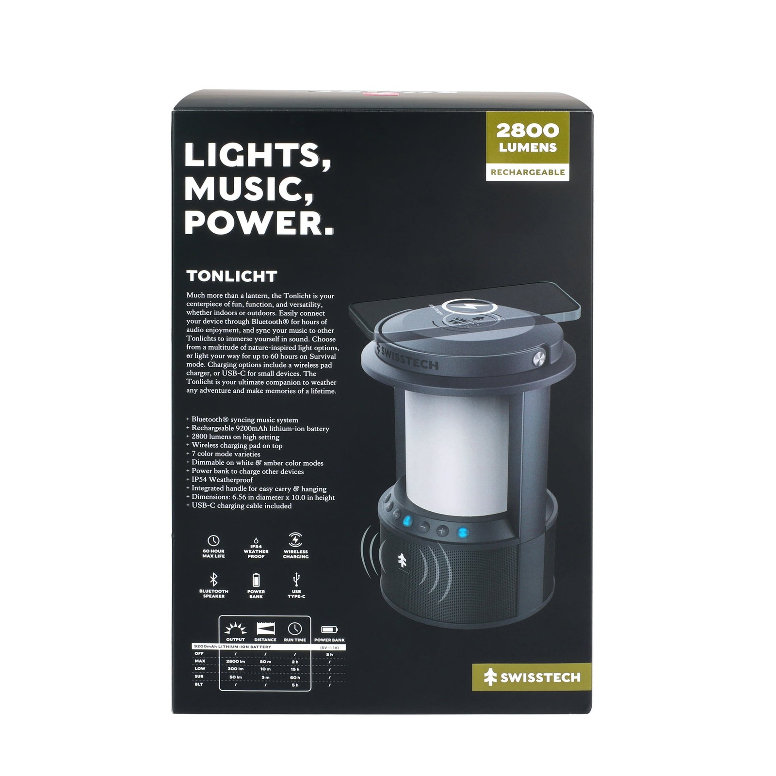 Swiss Tech Smart LED Lantern & Bluetooth Speaker, 2800 Lumen, Rechargeable Outdo
