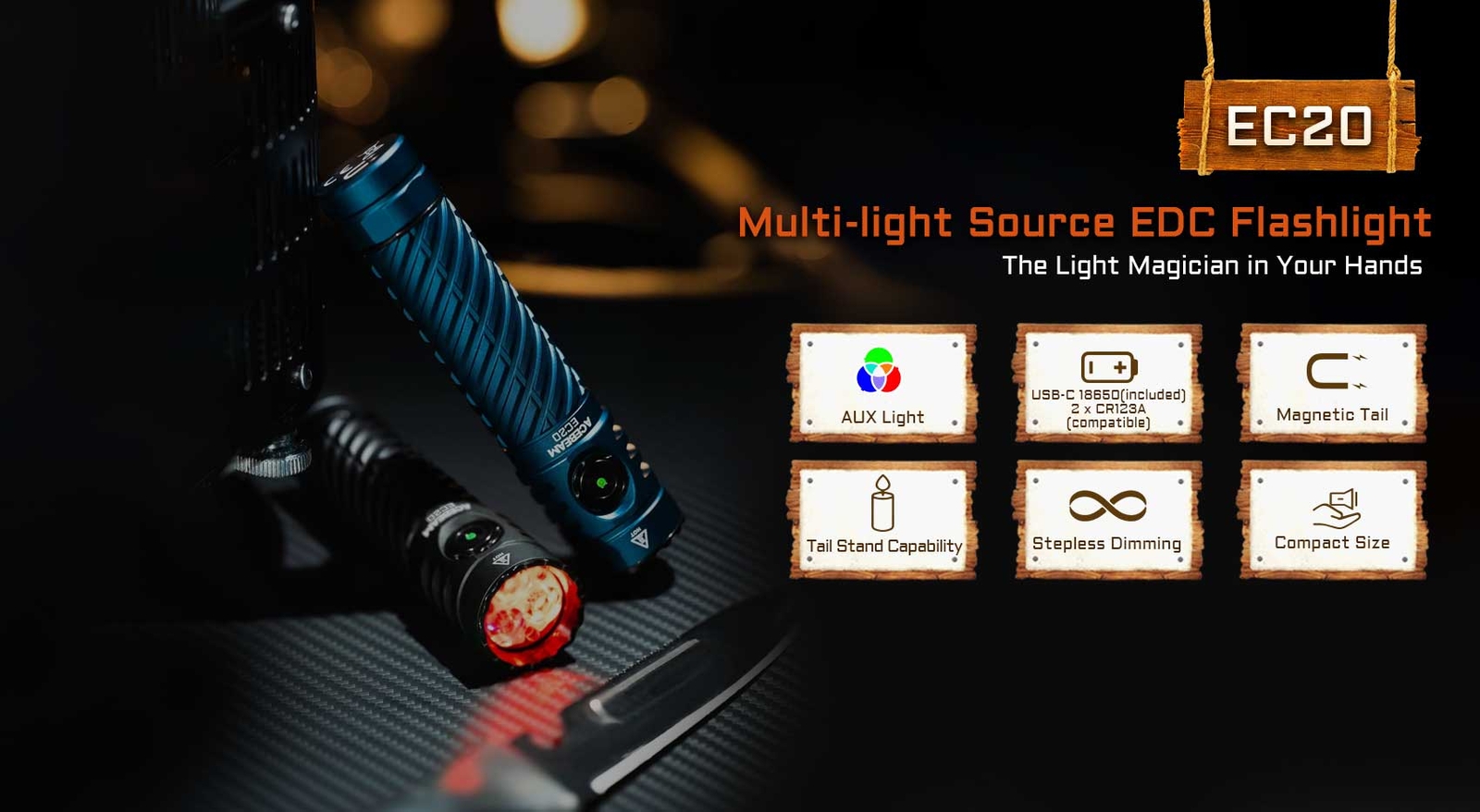 Acebeam EC20 2800 Lumens Multipurpose Rechargeable EDC Flashlight Torch – Blue