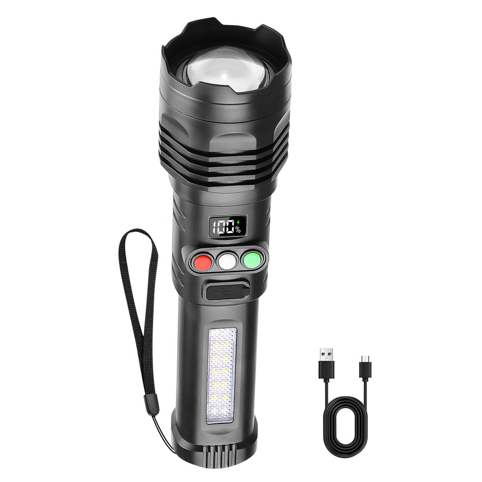 IPX4 Waterproof Rechargeable Flashlight 3 Color LED 1200mAh Type C USB Zoom