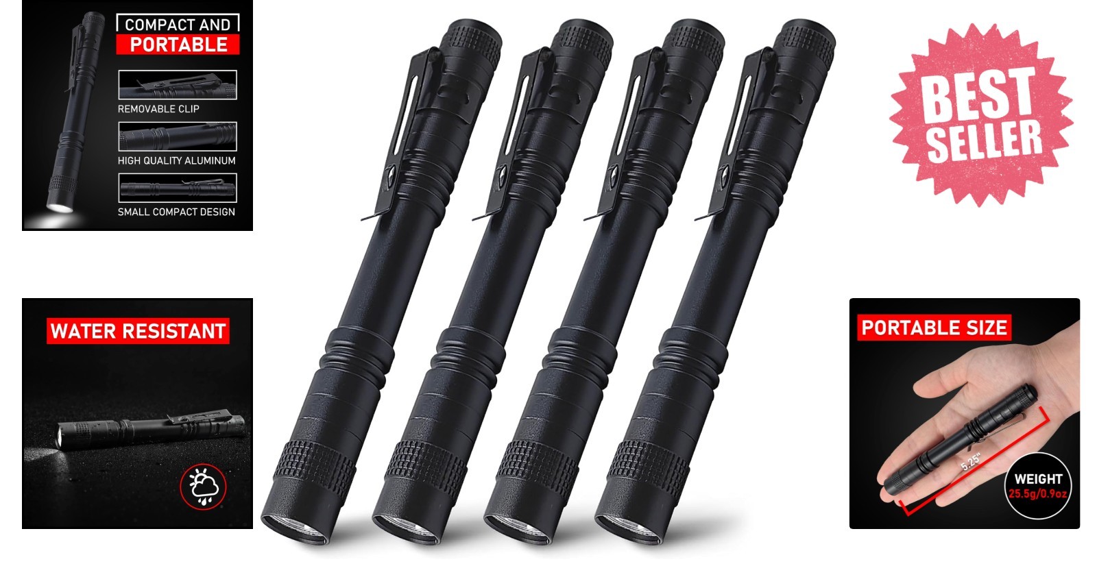 WORKPRO LED Pen Light, Aluminum Pen Flashlights, Pocket Flashlight with Clip for
