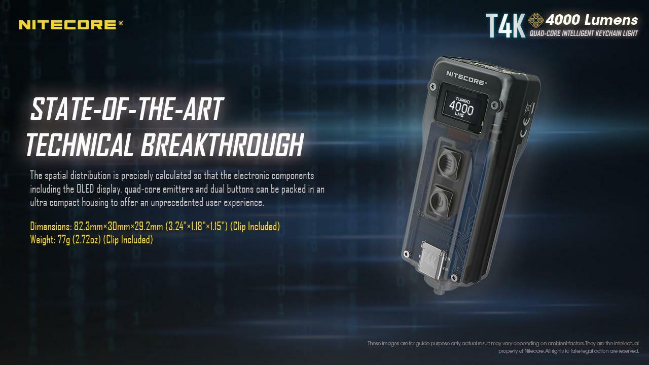 COMBO: Nitecore T4K Type-C Rechargeable Keychain XP-L2 Flashlight – 4000 Lumen w