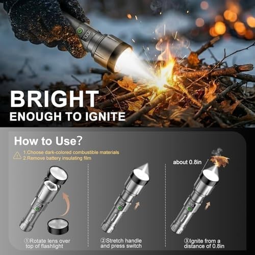 SKYFIRE LED Flashlight Rechargeable Zoom Fire Starter Waterproof