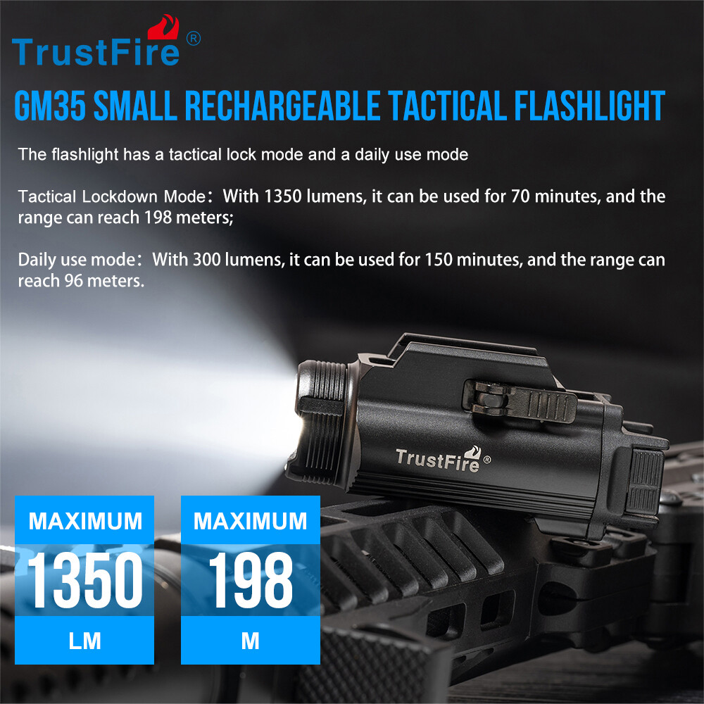 TrustFire GM35 Compact Led Flashlight Rechargeable Handgun Tactical Pistol Light
