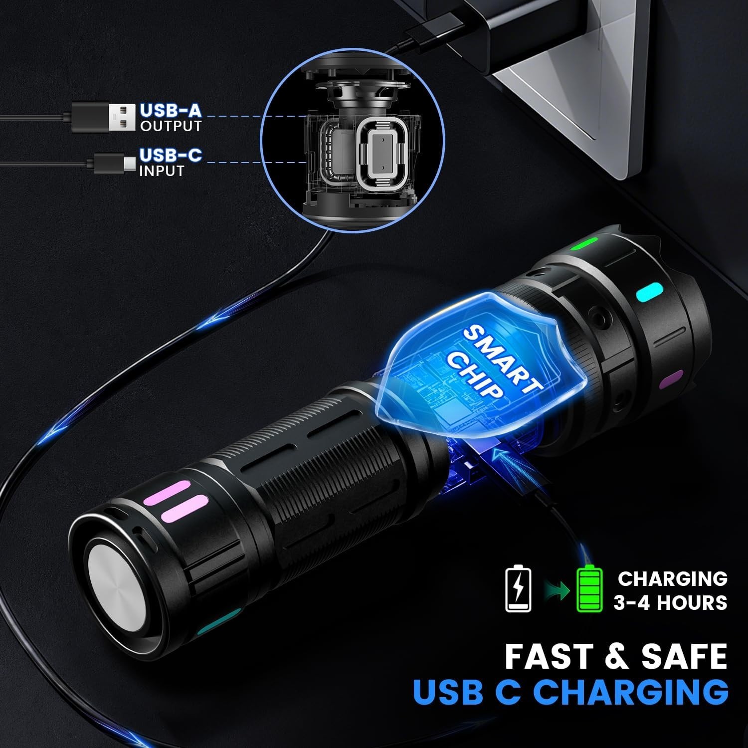 Rechargeable Flashlights High Lumens, 30W Super Bright LED Flashlight with LC…
