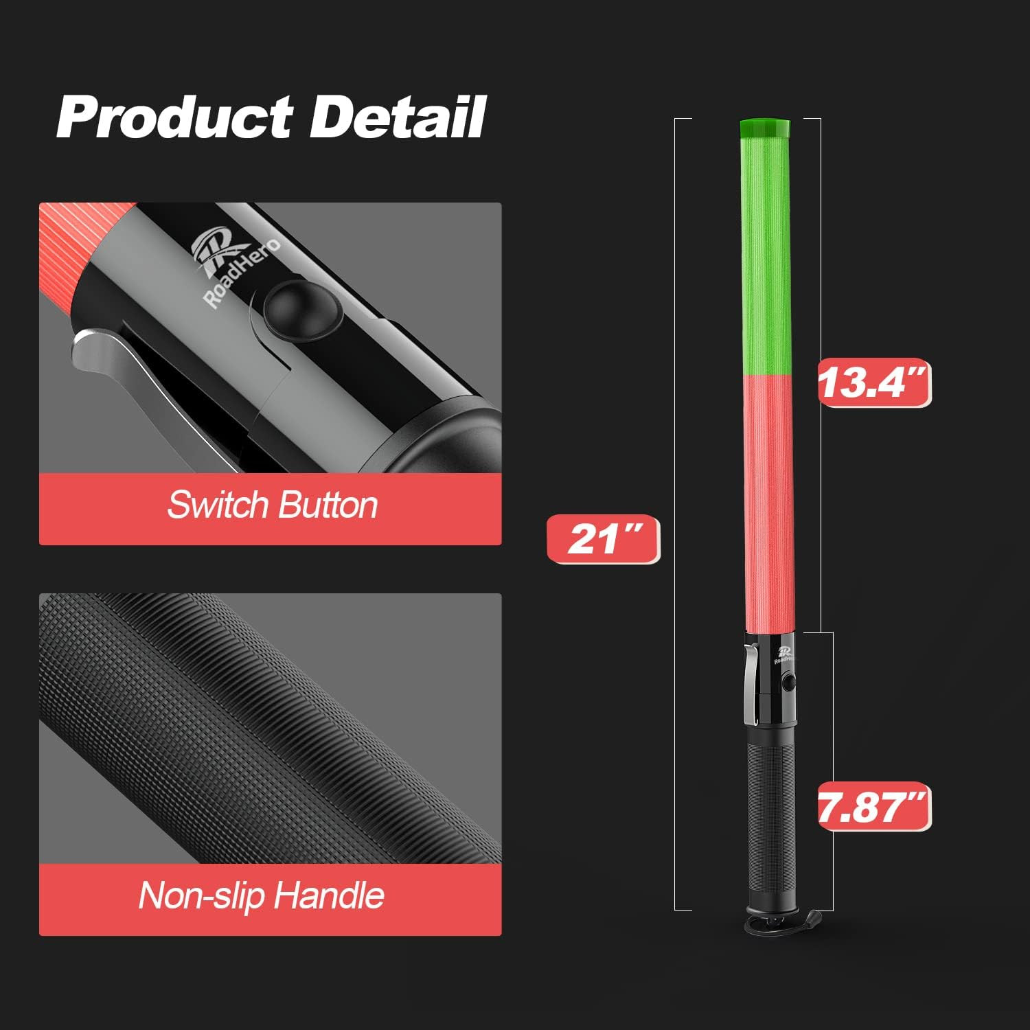 1 Pack 21 Inch Traffic Wands, Red and Green Led Traffic Control Baton, Safety Li