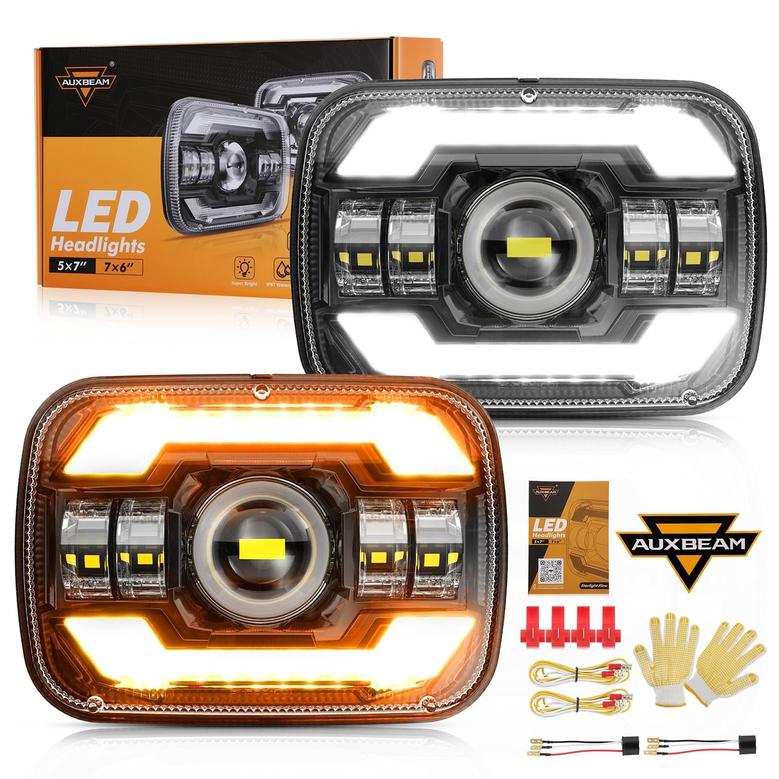 Auxbeam 4In 90W Amber Round Led Offroad Lights 2PCS 12000LM Bright 5×7 In Hea…