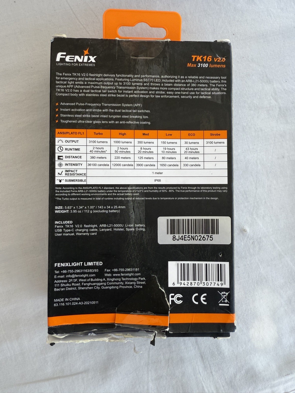 Fenix TK16 V2.0 Tactical Flashlight – 3100 Lumens
