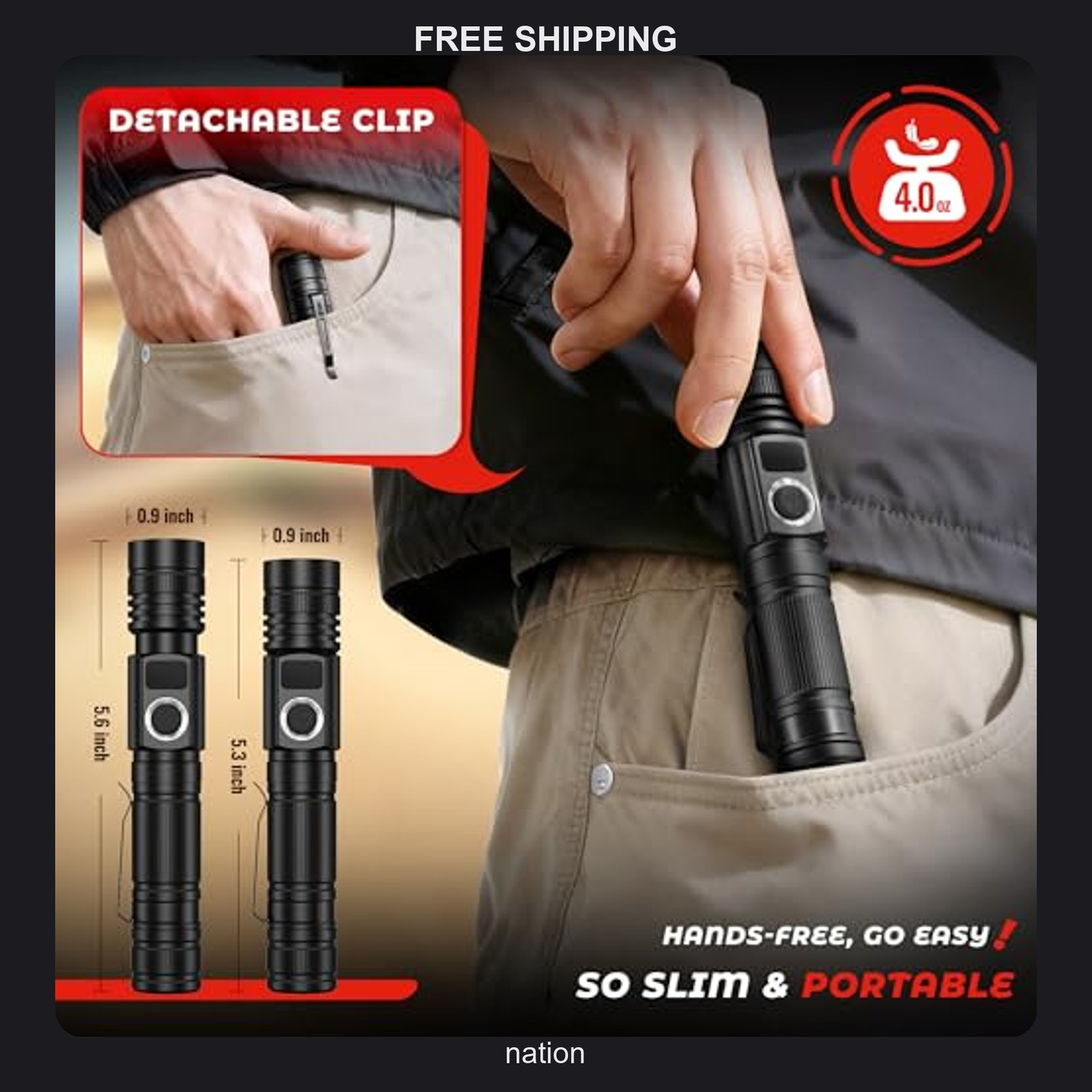 Rechargeable LED Flashlight with Digital Display and Focusable Beam