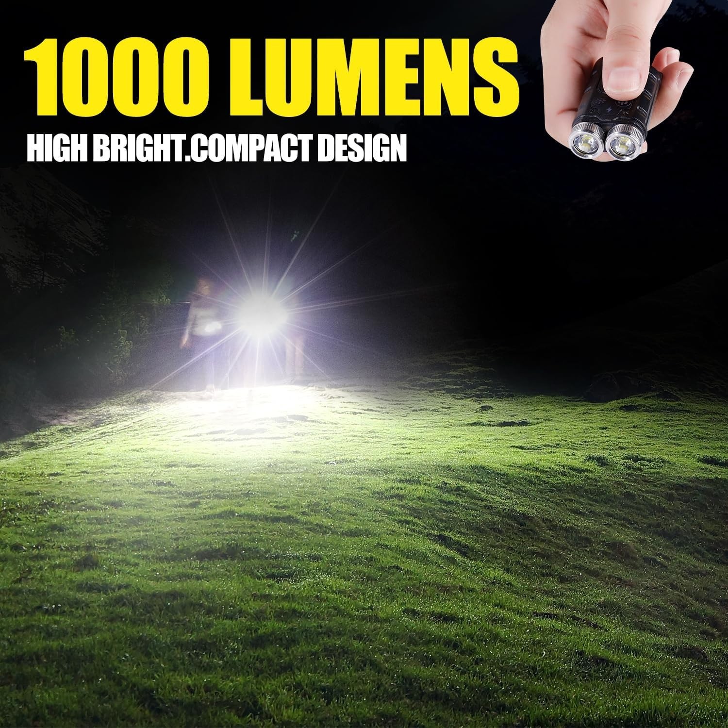 2 PACK 1000 Lumen Multi-Color Rechargeable Keychain Flashlight 6 Lighting Modes