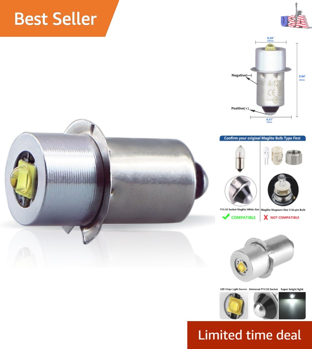 Efficient 3W LED Bulb for 3-6 Cell MagLite Flashlights – Easy Installation