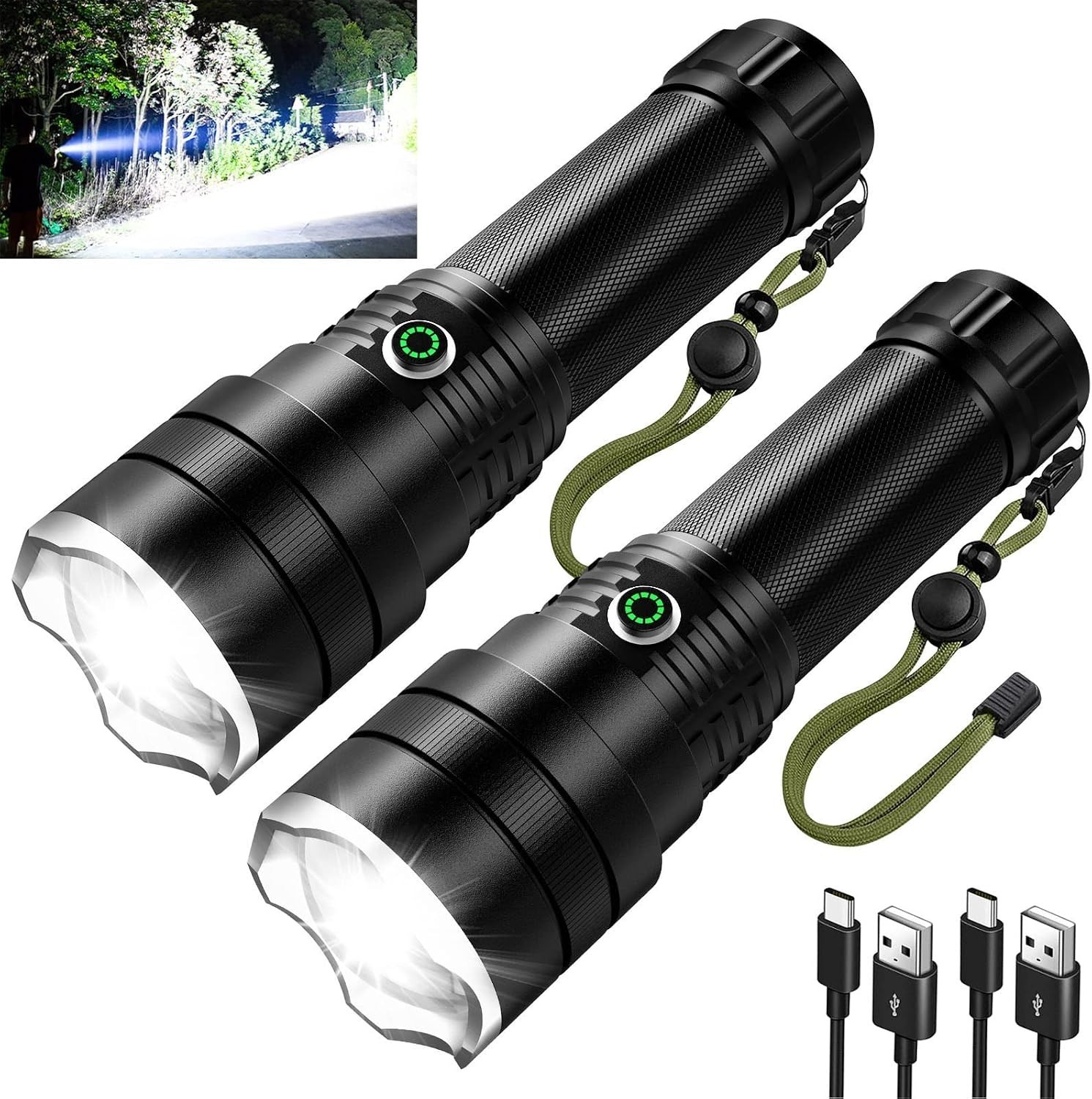 2 Pack Flashlight with 5 Modes Rechargeable Flashlights High Lumens Handheld