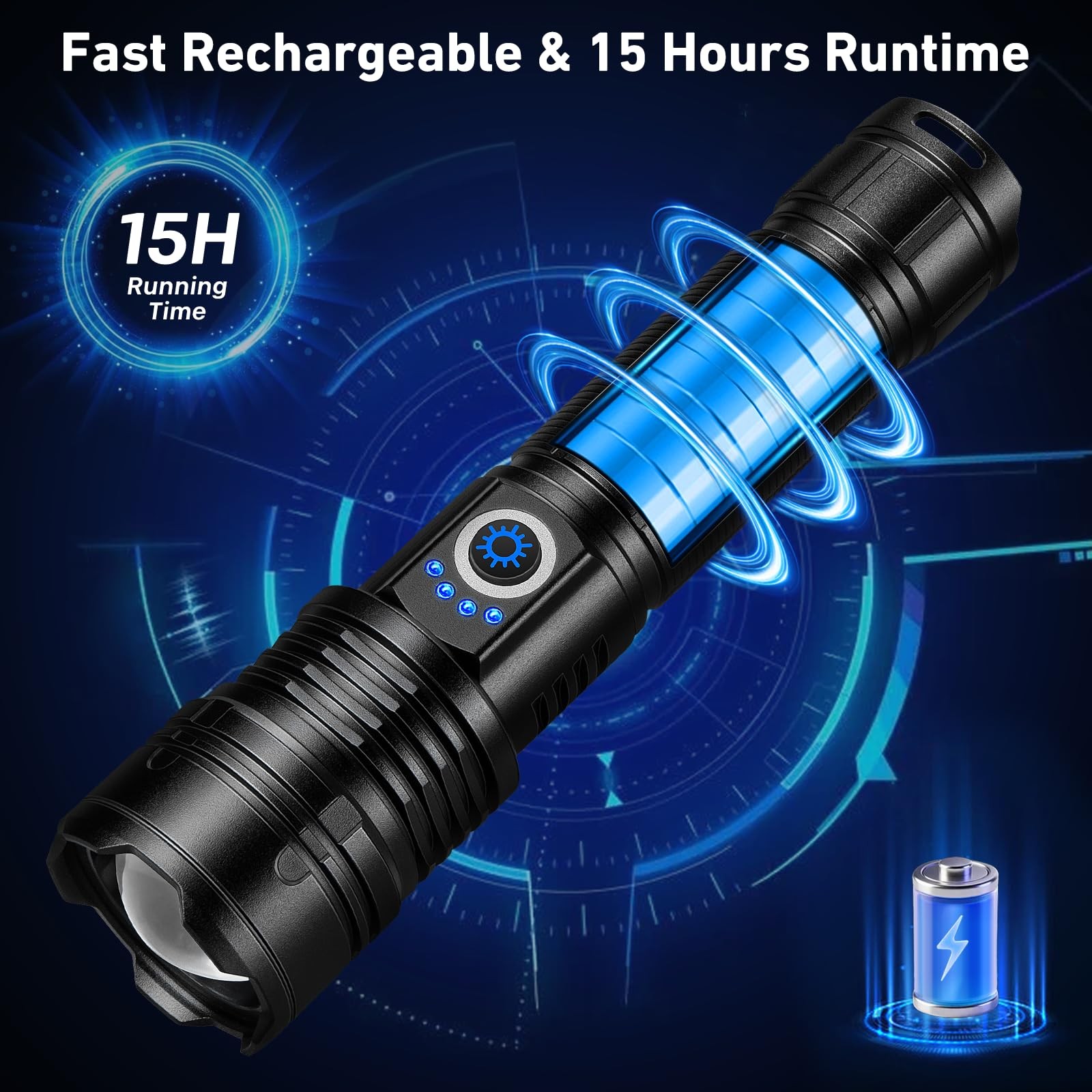 Flashlight Rechargeable 99,000 High Lumen, 2 Pack Super Bright Rechargeable F…