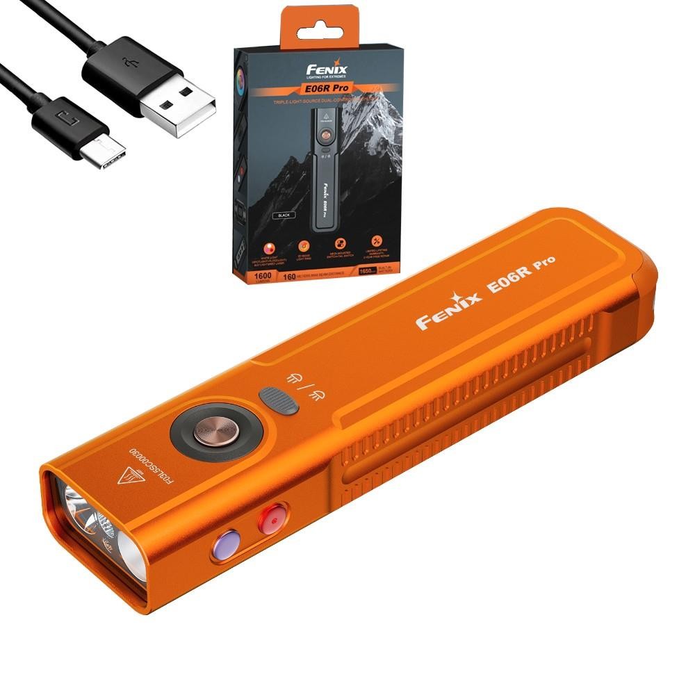 Fenix E06R Pro 1600 Lumen Flat Rechargeable LED Flashlight Red pointer UV ORNG