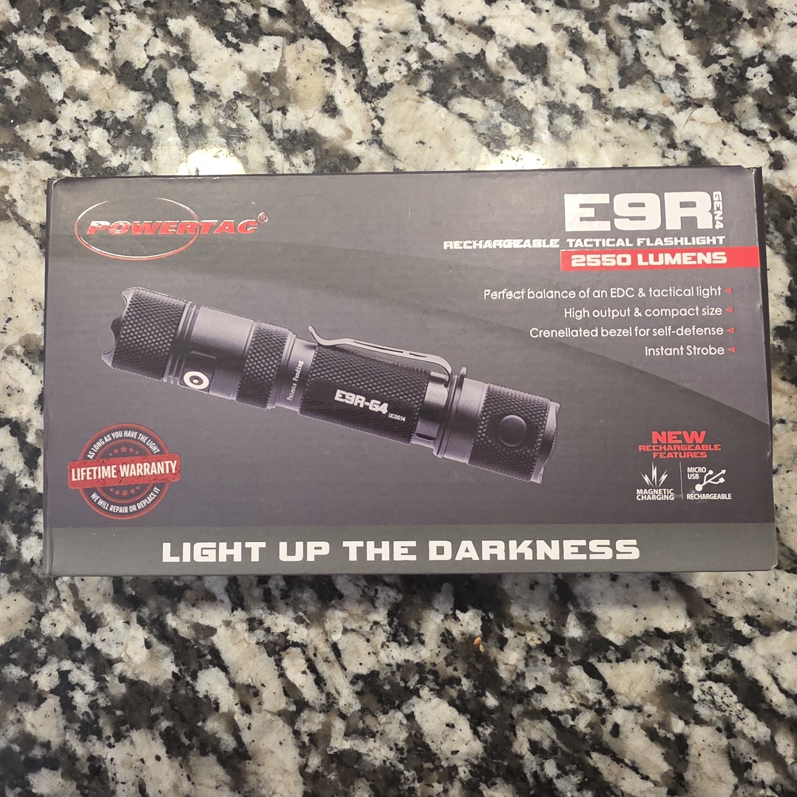 PowerTac E9R Gen 4 Rechargeable Tactical Flashlight 2550 Lumens